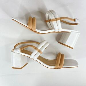 Torgēis Palm Faux Leather Strappy Block Heels Sandal Women’s White Size 10 NIB